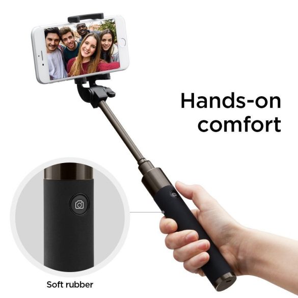 Spigen S530w Bluetooth selfie stick, szelfi bot, 100cm, távirányítóval, fekete-ezüst