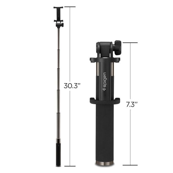 Spigen S530w Bluetooth selfie stick, szelfi bot, 100cm, távirányítóval, fekete-ezüst