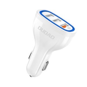 Dudao univerzális autós töltő, gyorstöltő, 3xUSB, QC3.0 2.4A, fehér