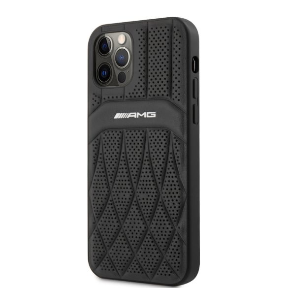 AMG iPhone 12/12 Pro Leather Curved Lines eredeti bőr (AMHCP12MOSDBK) hátlap, tok, fekete