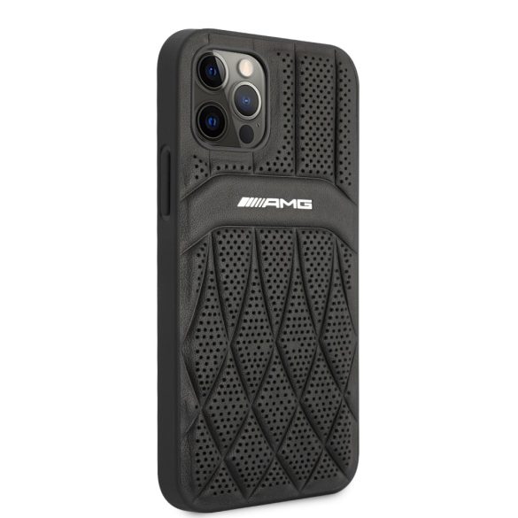 AMG iPhone 12/12 Pro Leather Curved Lines eredeti bőr (AMHCP12MOSDBK) hátlap, tok, fekete