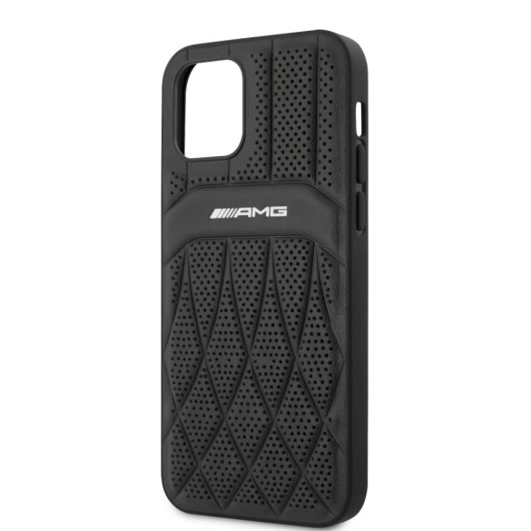 AMG iPhone 12/12 Pro Leather Curved Lines eredeti bőr (AMHCP12MOSDBK) hátlap, tok, fekete