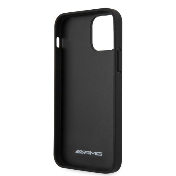 AMG iPhone 12/12 Pro Leather Curved Lines eredeti bőr (AMHCP12MOSDBK) hátlap, tok, fekete