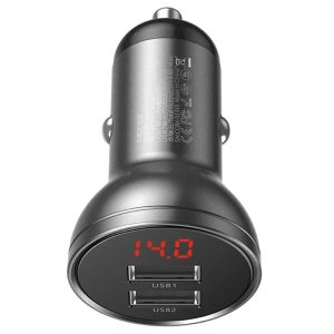 Baseus CCBX-0G Car Charger with Digital Display univerzális autós szivargyújtó töltő, 2xUSB-A, 2.4A, 24W, fekete