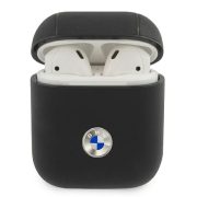   BMW Airpods 1/2 Geniune Leather Silver Logo valódi bőr (BMA2SSLBK) tok, fekete