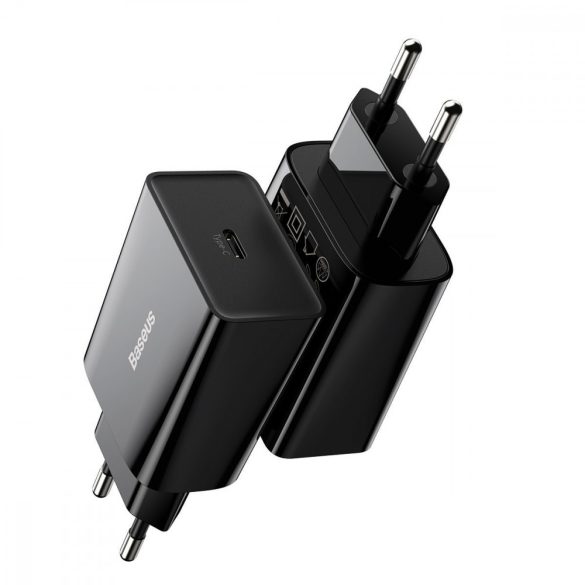 Baseus CCFS-SN01 USB-C, Speed Mini Quick Charger hálózati töltő adapter, gyorstöltés, 20W, QC, PD, 3A, fekete