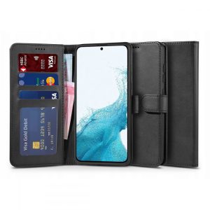 Tech-Protect Wallet Samsung Galaxy S22 Plus ökobőr, oldalra nyíló tok, fekete