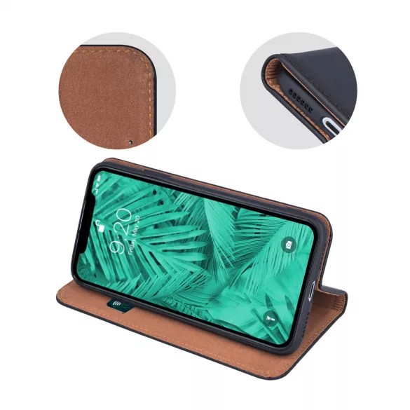 Genuine Leather Smart Pro Samsung Galaxy A13 4G eredeti bőr oldalra nyíló tok, fekete