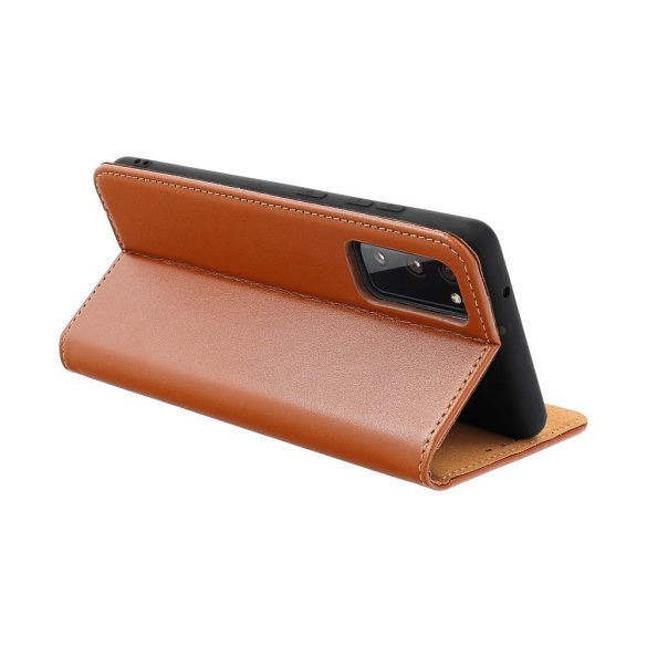 Genuine Leather iPhone 15 eredeti bőr oldalra nyíló tok, barna