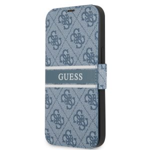 Guess iPhone 13 Mini 4G Printed Stripe (GUBKP13S4GDBL) oldalra nyíló tok, világoskék