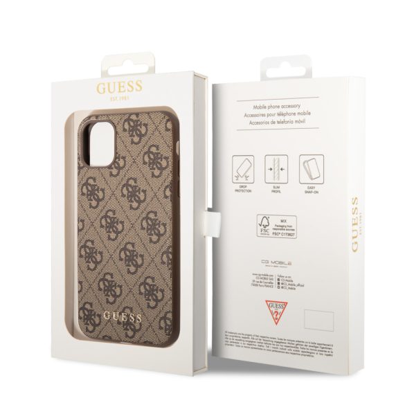 Guess iPhone 11 4G Metal Gold Logo (GUHCN61G4GFBR) hátlap, tok, barna