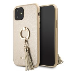   Guess iPhone 11 Pro Max Saffiano Collection (GUHCN65RSSABE) hátlap, tok, selfie gyűrűvel, bézs