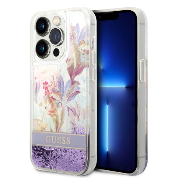 Guess iPhone 14 Pro Flower Liquid Glitter (GUHCP14LLFLSU) hátlap, tok, színes