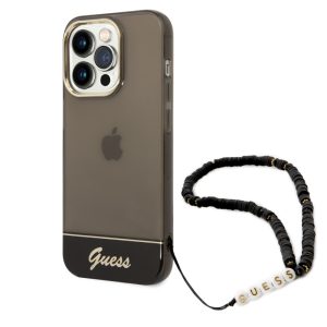 Guess iPhone 14 Pro Max Translucent Pearl Strap (GUHCP14XHGCOHK) hátlap, tok, fekete