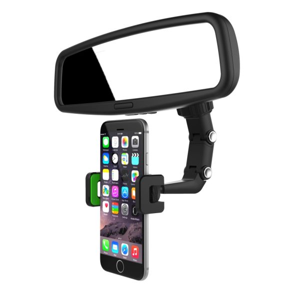 Adjustable Car Rearview Mirror Holder visszapillantóra szerelhető autós telefontartó, fekete-zöld