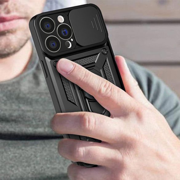 Hybrid Armor Camshield Case iPhone 13 Pro Max ütésálló hátlap, tok, fekete