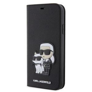 Karl Lagerfeld PU Saffiano Karl and Choupette NFT Book Case iPhone 11 (KLBKN61SANKCPK) oldalra nyíló, tok, fekete