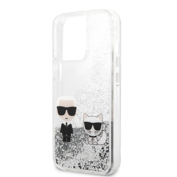 Karl Lagerfeld iPhone 13 Pro Liquid Glitter Karl & Choupette (KLHCP13LGKCS) hátlap, tok, ezüst