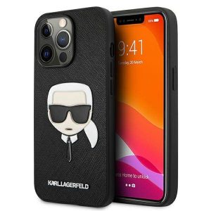 Karl Lagerfeld iPhone 13 Pro Saffiano Plaque (KLHCP13LSFMP2DG) hátlap, tok, ezüst