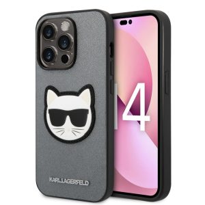 Karl Lagerfeld iPhone 14 Pro Saffiano Choupette Head Patch (KLHCP14LSAPCHG) hátlap, tok, ezüst