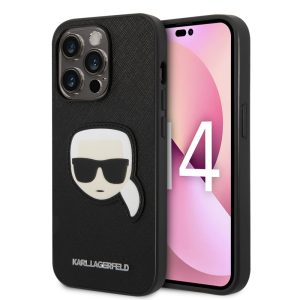 Karl Lagerfeld iPhone 14 Pro Saffiano Karl Head (KLHCP14LSAPKHK) hátlap, tok, fekete