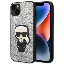   Karl Lagerfeld iPhone 13/14/15 Glitter Flakes Ikonik (KLHCP14SGFKPG) hátlap, tok, ezüst