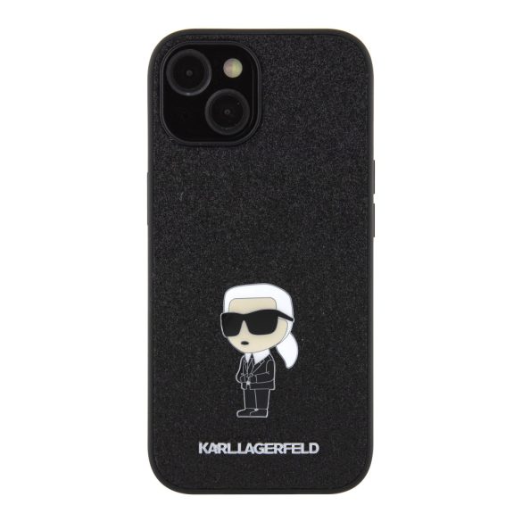 Karl Lagerfeld Fixed Glitter Metal Ikonik Case iPhone 15 (KLHCP15SGKNPSK) hátlap, tok, fekete