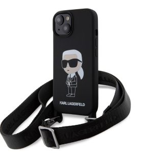 Karl Lagerfeld Liquid Silicone Crossbody Ikonik Case iPhone 15 (KLHCP15SSCBSKNK) hátlap, tok, fekete