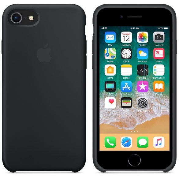 Apple gyári iPhone 7/8/SE (2020) szilikon hátlap, tok, fekete