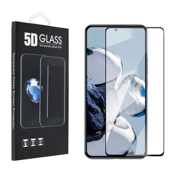 Xiaomi 12T/12T Pro 5D Full Glue teljes kijelzős edzett üvegfólia (tempered glass) 9H keménységű, fekete