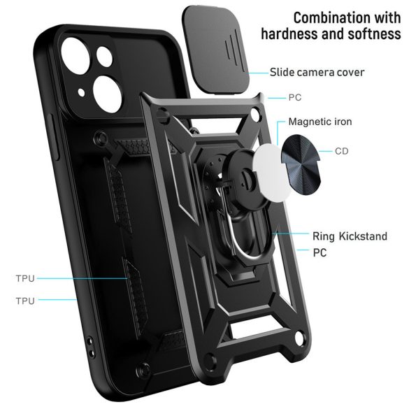 Slide Camera Armor Case iPhone 14 Pro Max ütésálló hátlap, tok, fekete