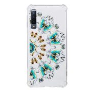   Shockproof Samsung Galaxy A7 (2018) Gold and Blue Butterfly ütésálló hátlap, tok, mintás, átlátszó